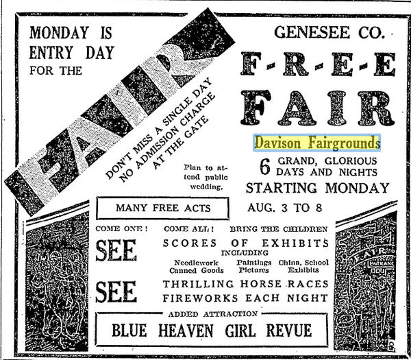 Davison Fairgrounds - 1920S Ad (newer photo)